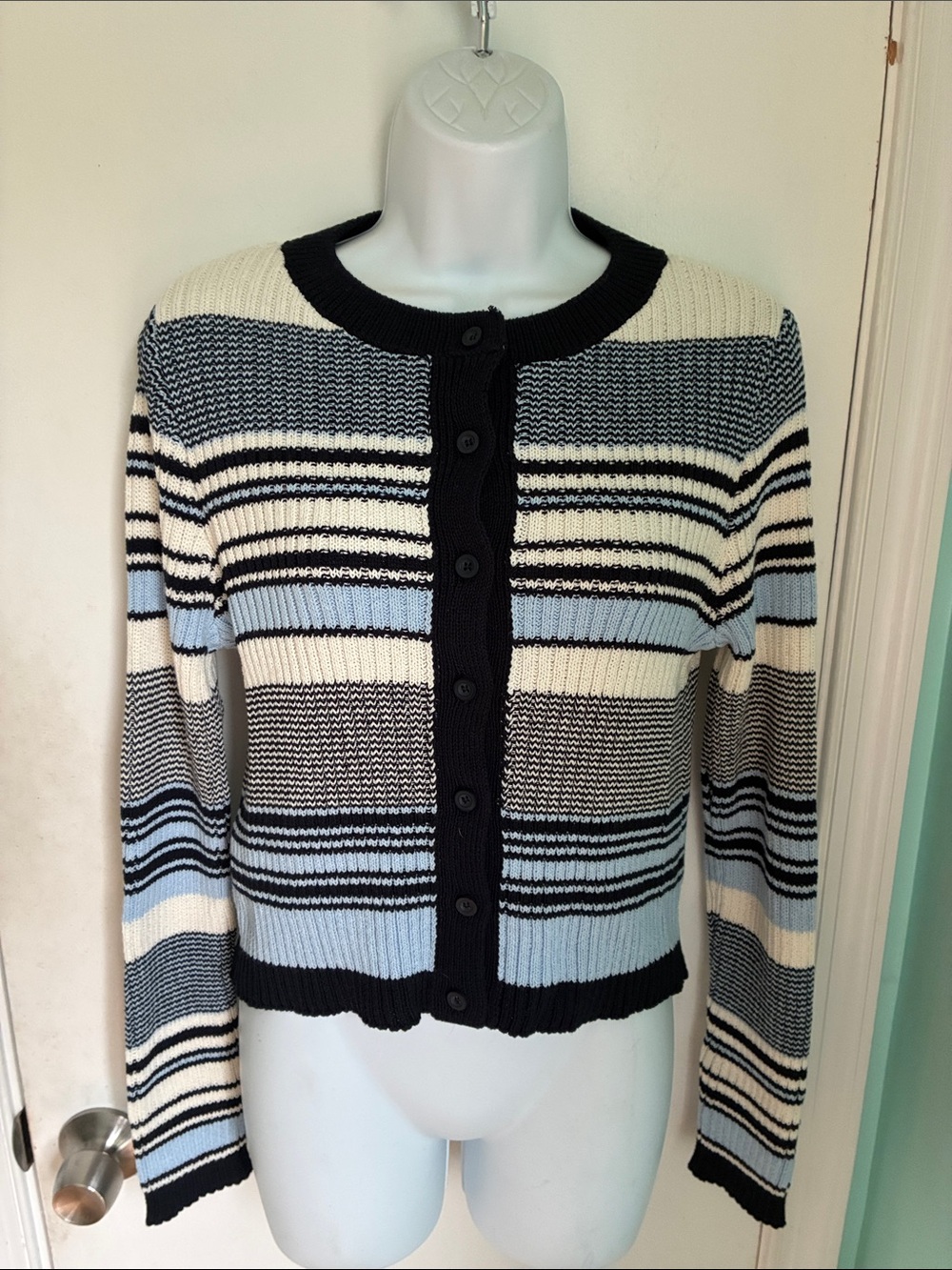 MNG Striped Button-Front Women’s Sweater Cardigan  NWT